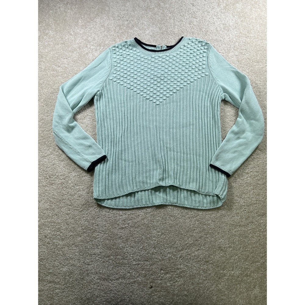 Talbots Sweater Womens Large Petite Blue Textured Knit Cotton Pullover Crewneck